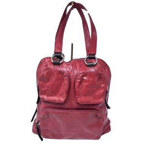 Nino Bossi Red Leather Hobo Tote Backpack Style Bag Silver Ring Handles
